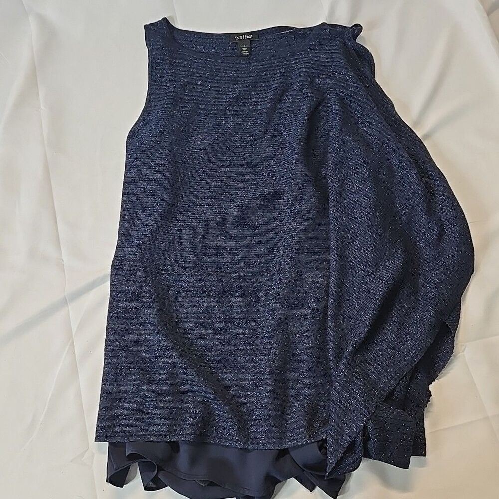 WHBM Layered Tank Top Womens S Blue Metallic Knit Ribbed Preppy Boho Dark Fairy
